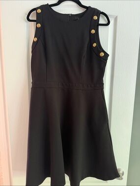 White House Black Market Black A-Line Dress with Gold Buttons